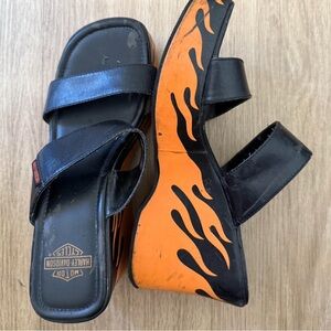 Harley-Davidson Black and Orange Flame Sandals, 4 inch heel